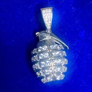 Silver and diamond hand grenade charm